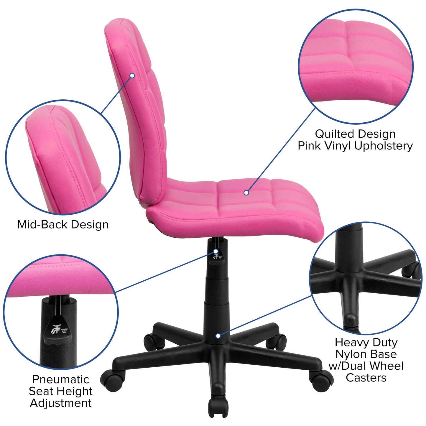 Pink Mid-Back Task Chair GO-1691-1-PINK-GG