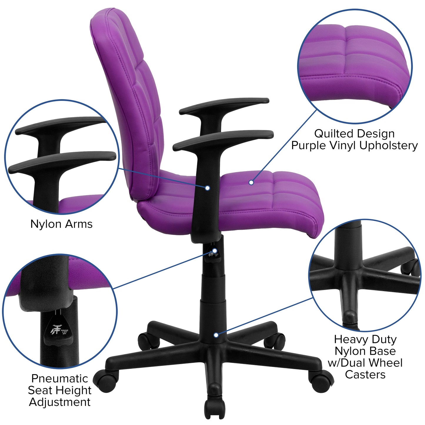 Purple Mid-Back Task Chair GO-1691-1-PUR-A-GG