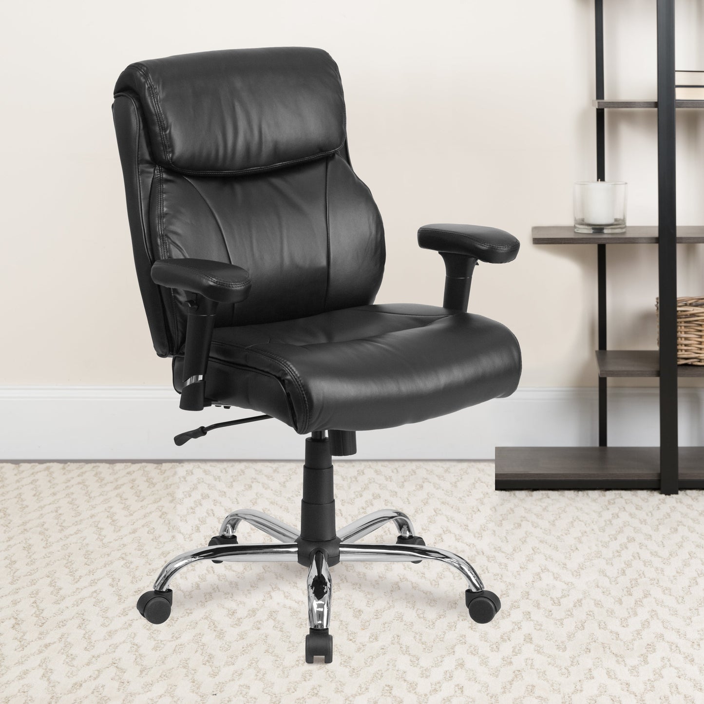 Black 400LB Mid-Back Chair GO-2031-LEA-GG