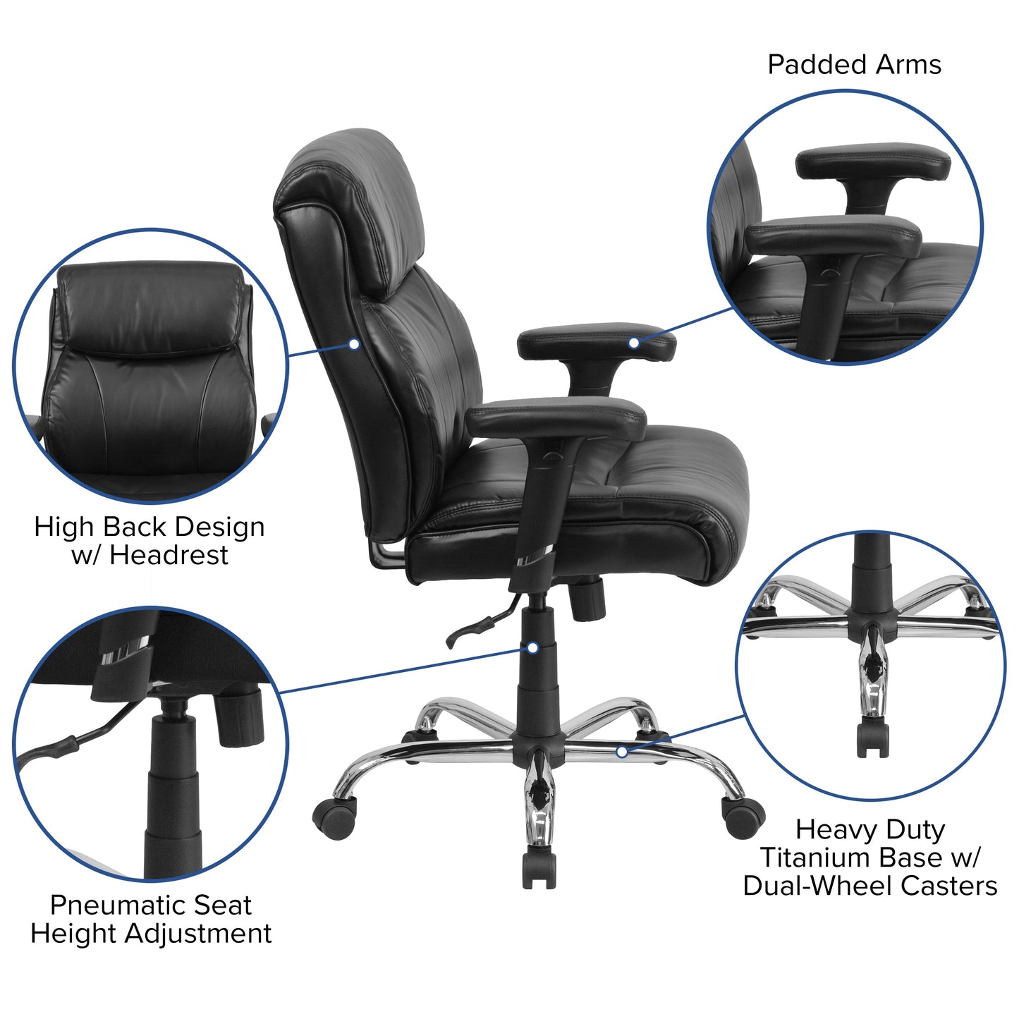 Black 400LB Mid-Back Chair GO-2031-LEA-GG