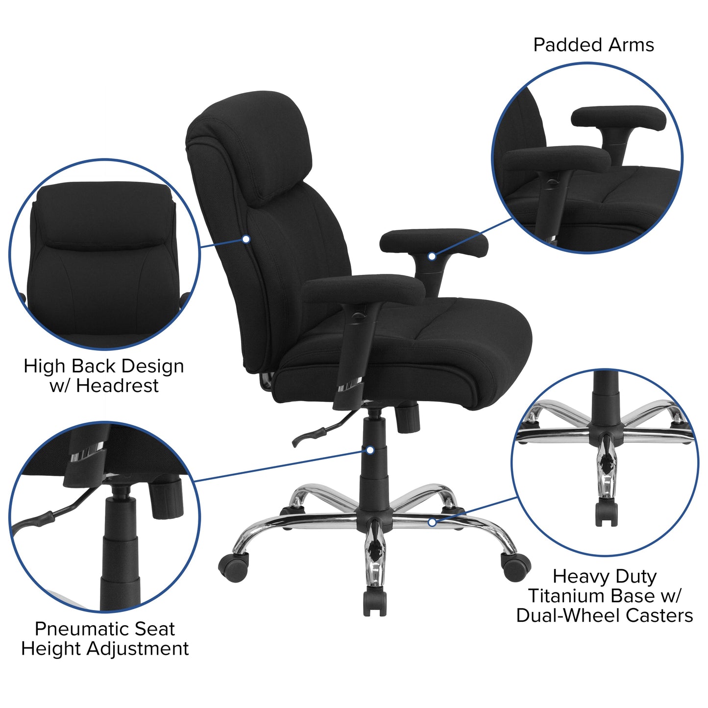 Black 400LB Mid-Back Chair GO-2031F-GG