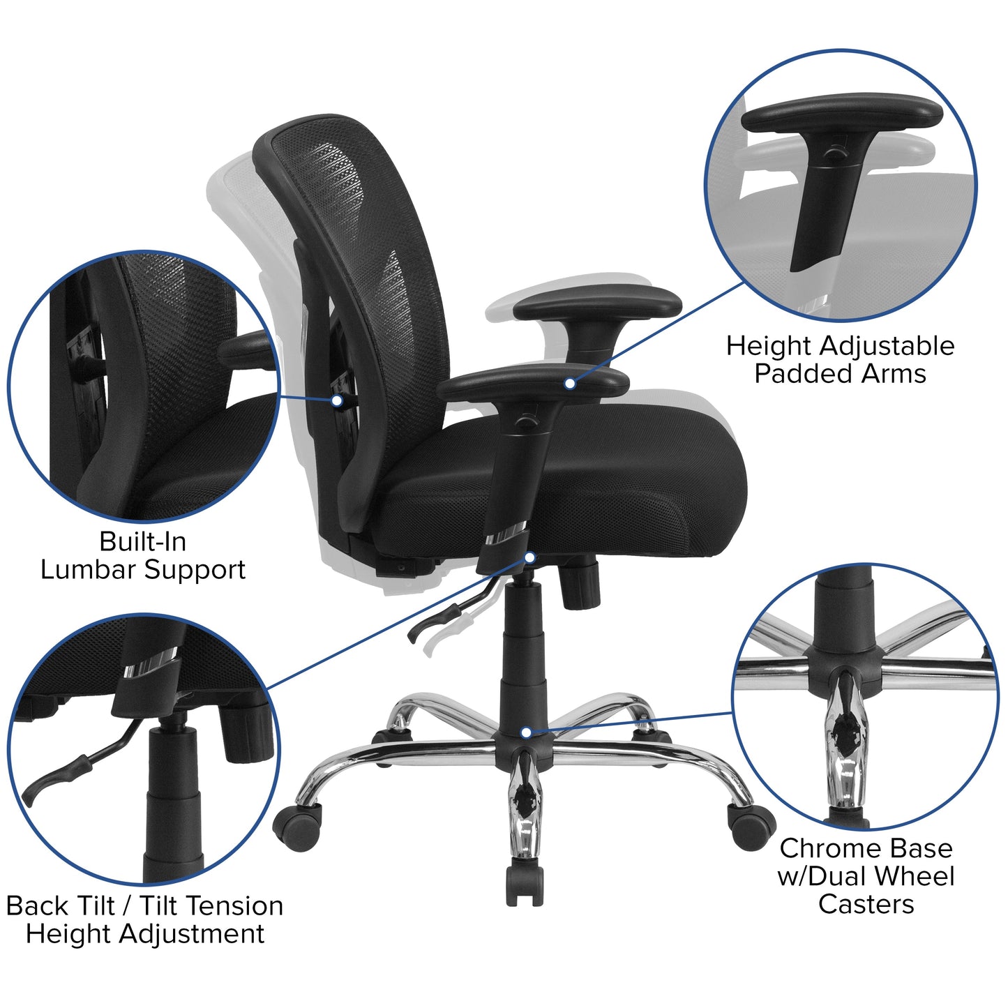 Black 400LB Mid-Back Chair GO-2032-GG