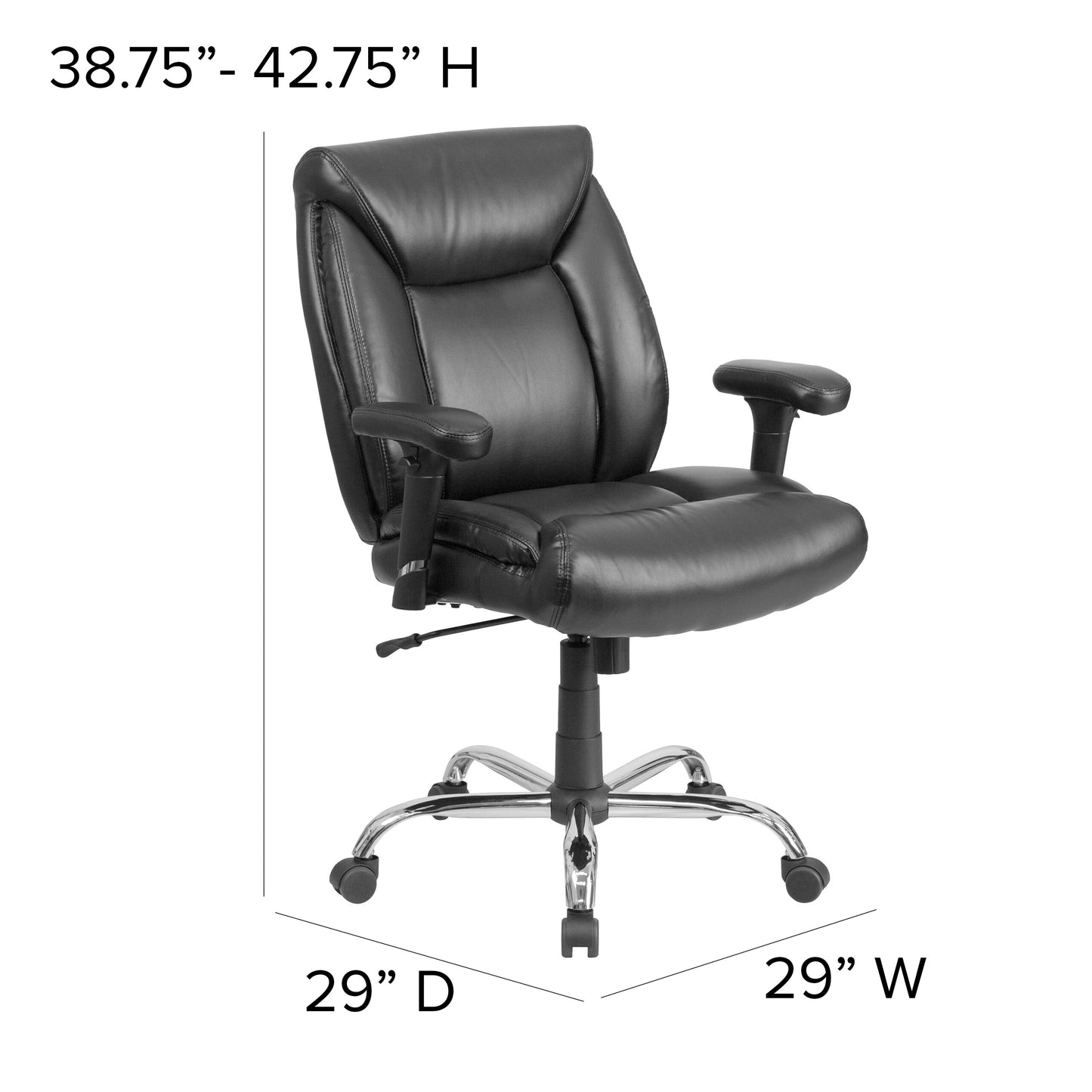 Black 400LB Mid-Back Chair GO-2073-LEA-GG