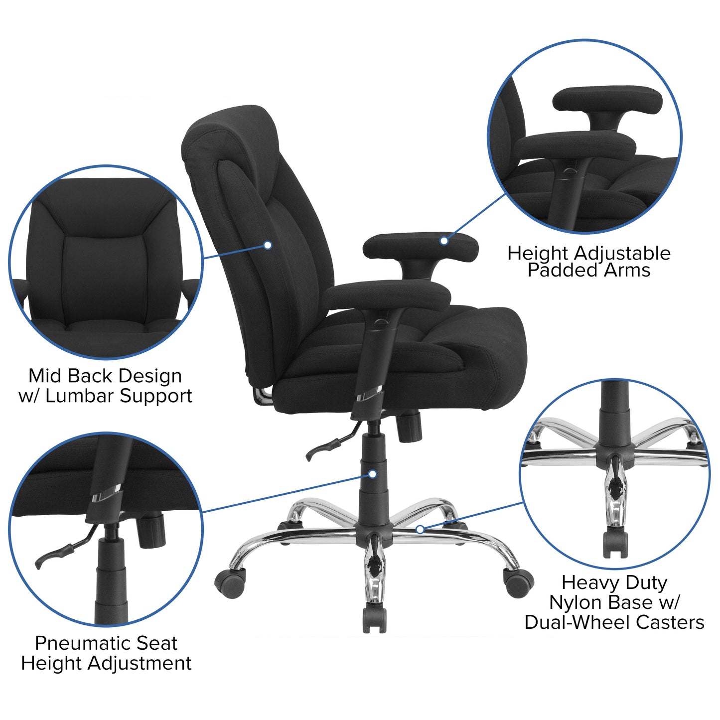 Black 400LB Mid-Back Chair GO-2073F-GG