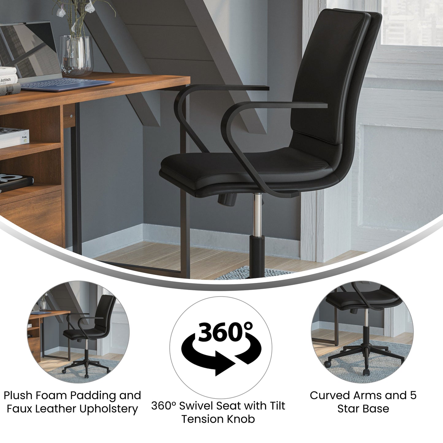 Black Swivel Desk Chair GO-21111B-BK-BK-GG