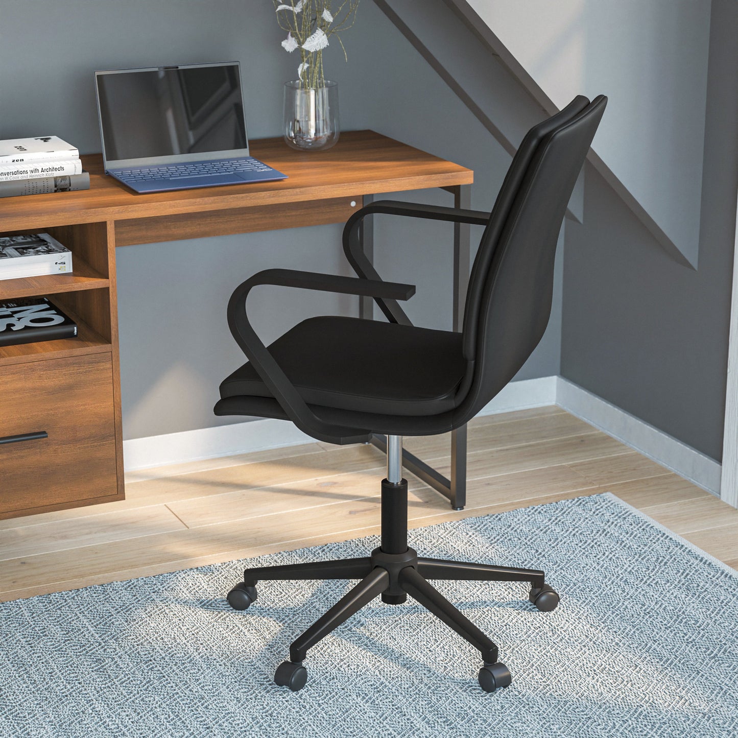 Black Swivel Desk Chair GO-21111B-BK-BK-GG