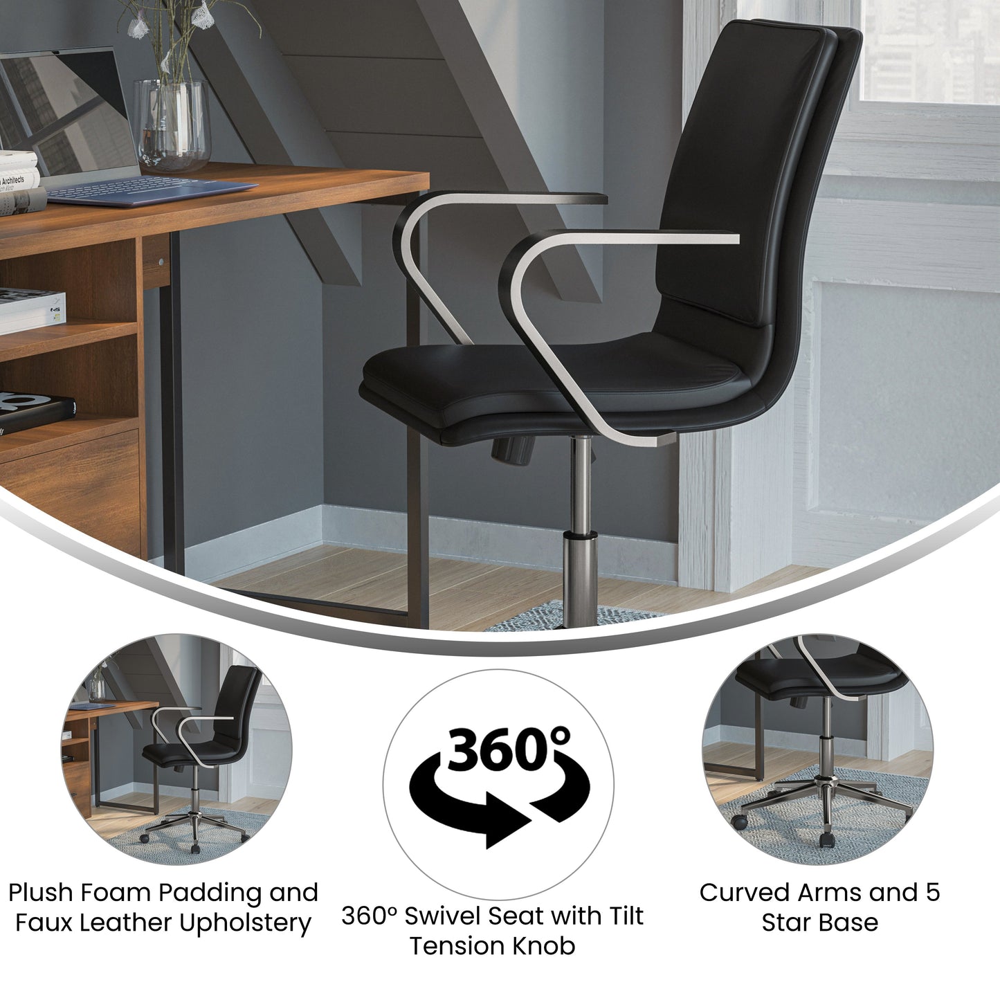 Black/Chrome Swivel Desk Chair GO-21111B-BK-CHR-GG