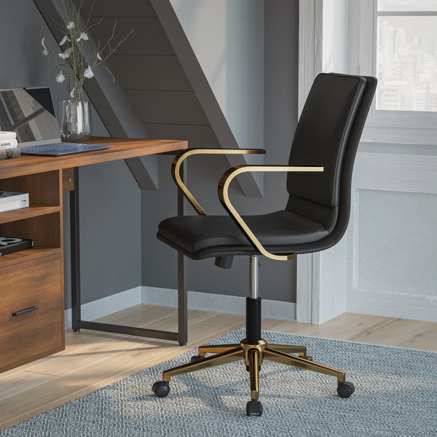 Black/Gold Swivel Desk Chair GO-21111B-BK-GLD-GG