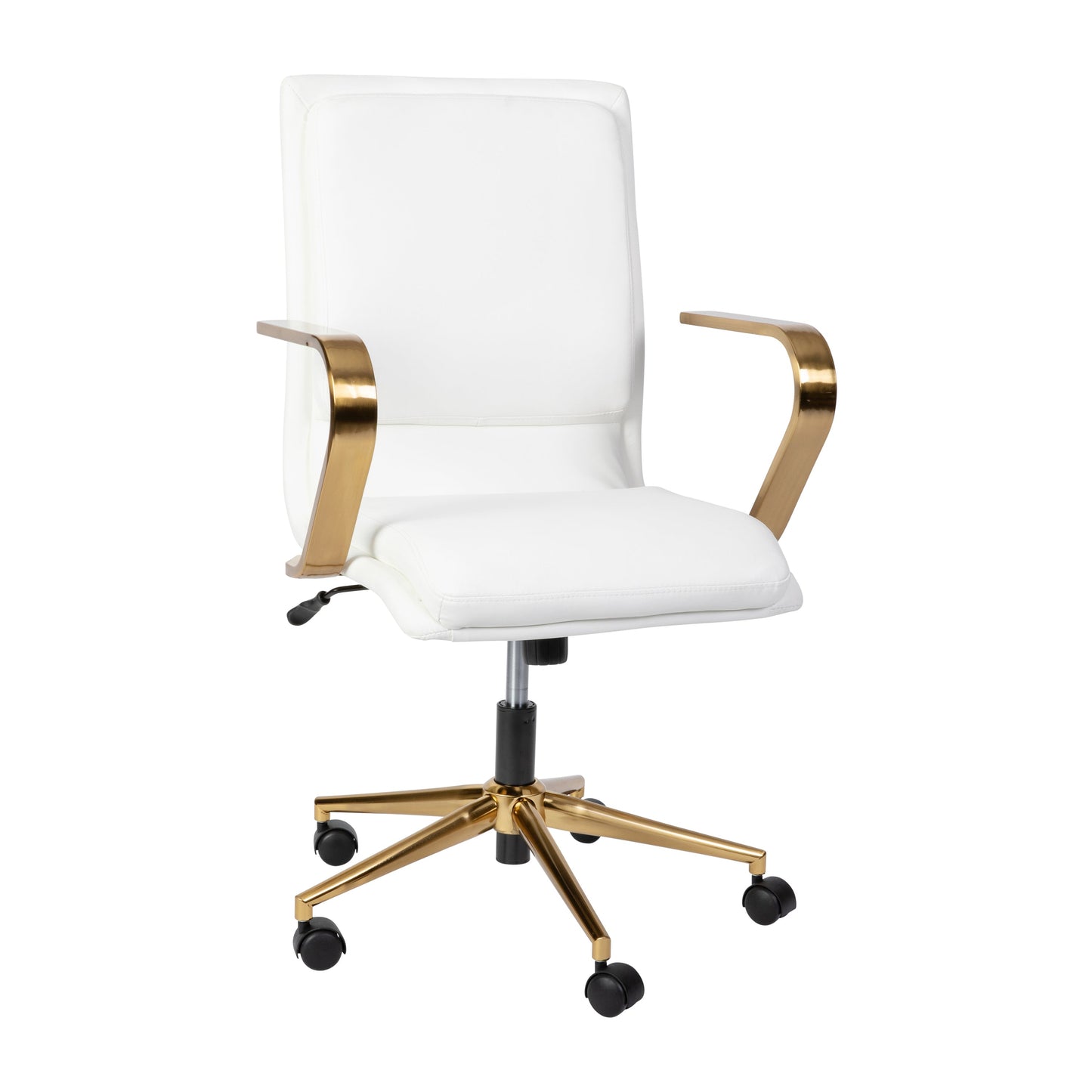 White/Gold Swivel Desk Chair GO-21111B-WH-GLD-GG