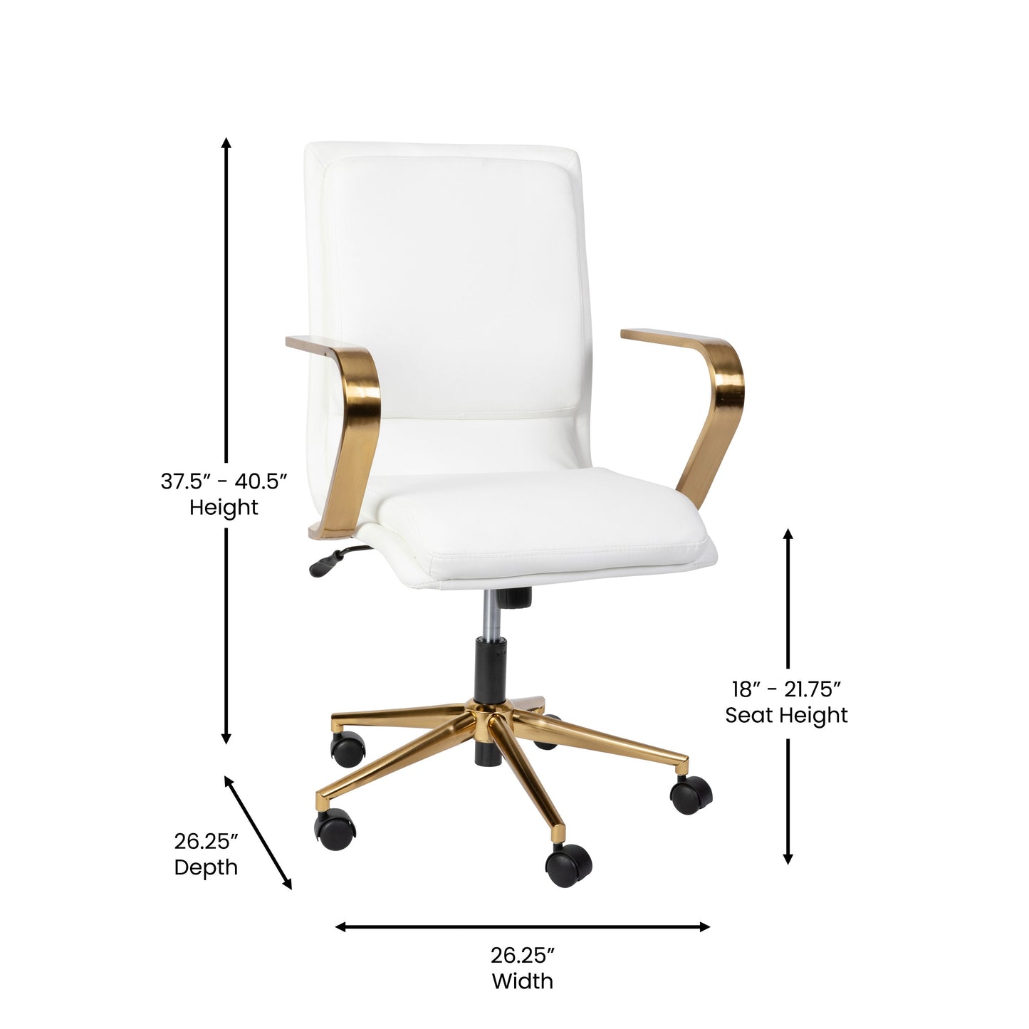 White/Gold Swivel Desk Chair GO-21111B-WH-GLD-GG