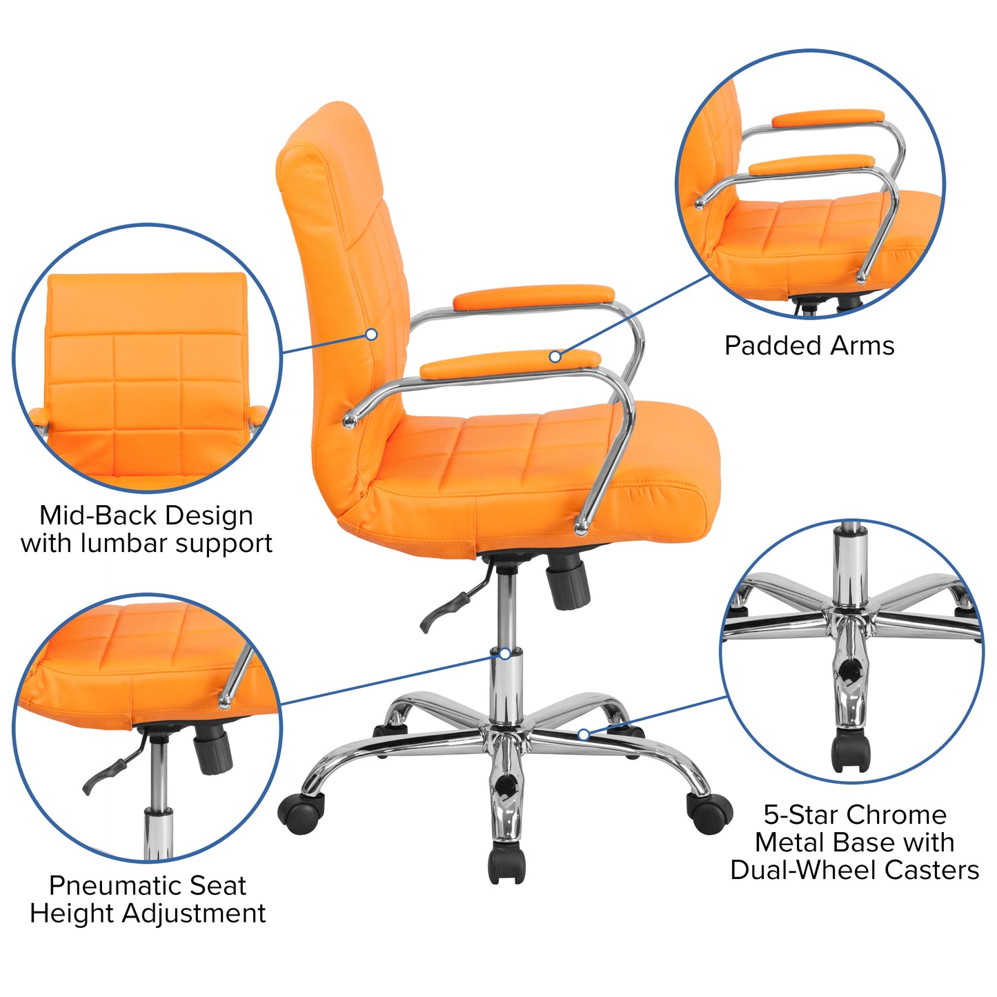 Orange Mid-Back Vinyl Chair GO-2240-ORG-GG