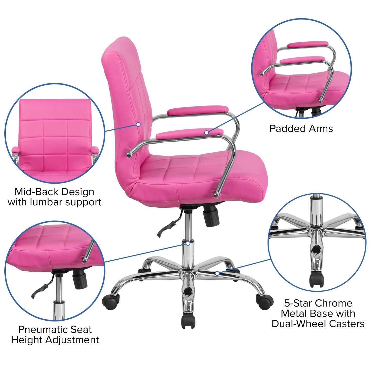 Pink Mid-Back Vinyl Chair GO-2240-PK-GG