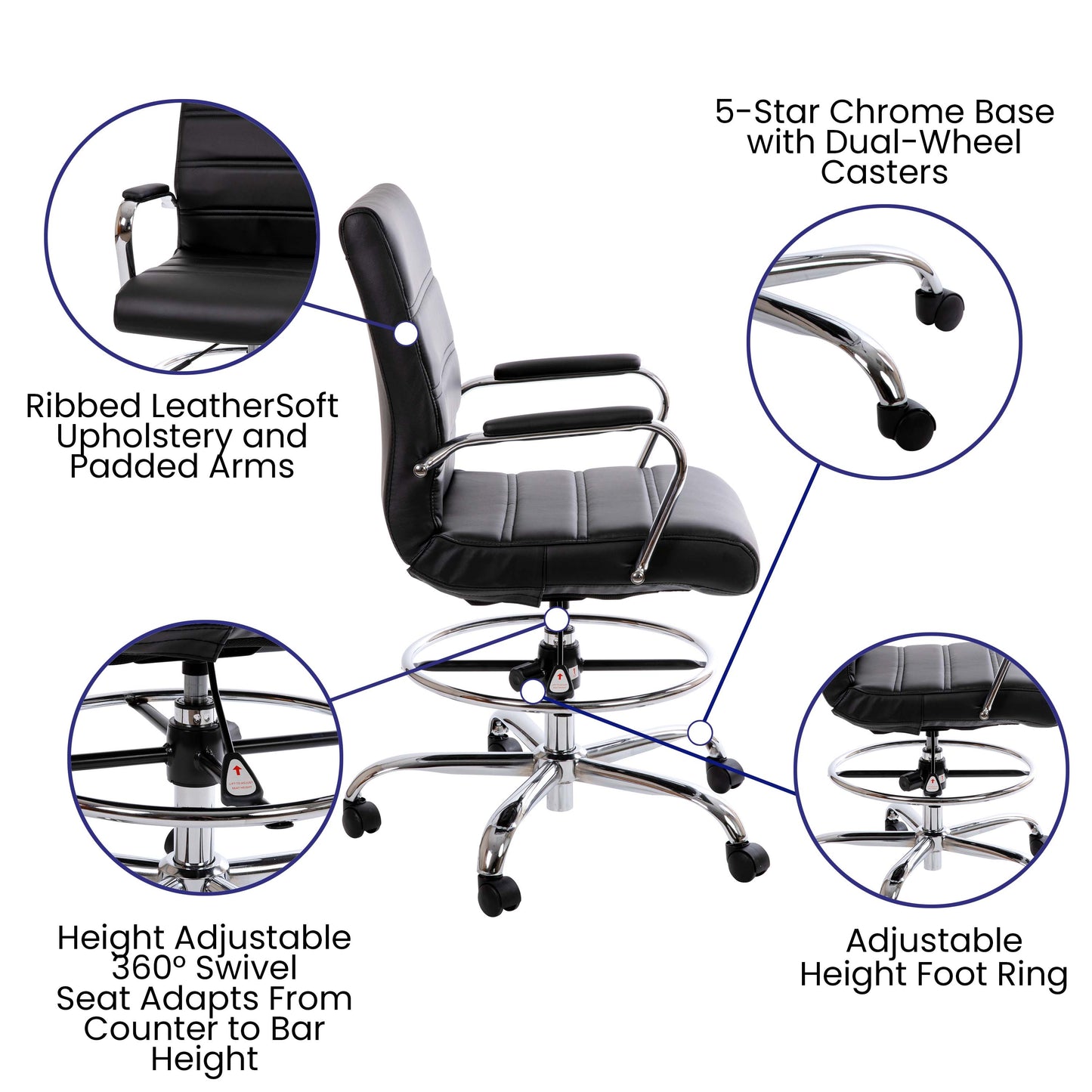 Black LeatherSoft Draft Chair GO-2286B-BK-GG