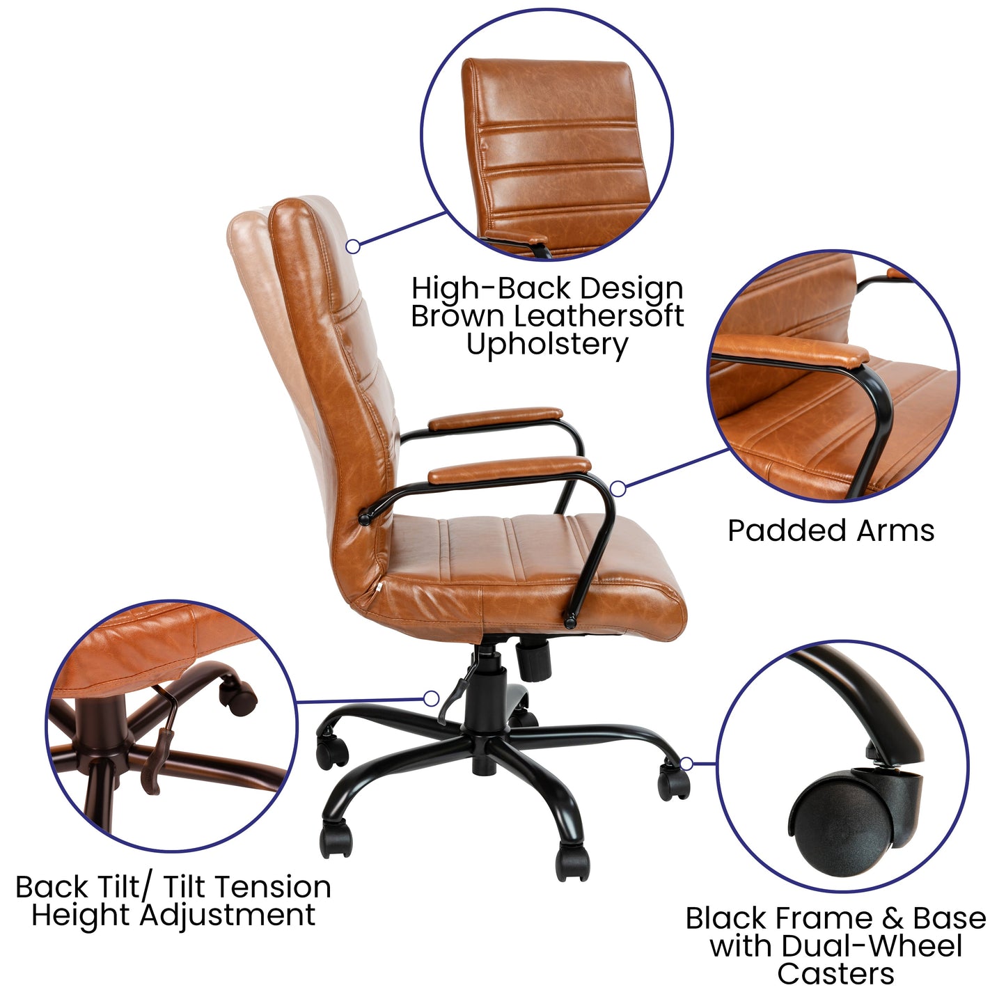 Brown High Back Leather Chair GO-2286H-BR-BK-GG