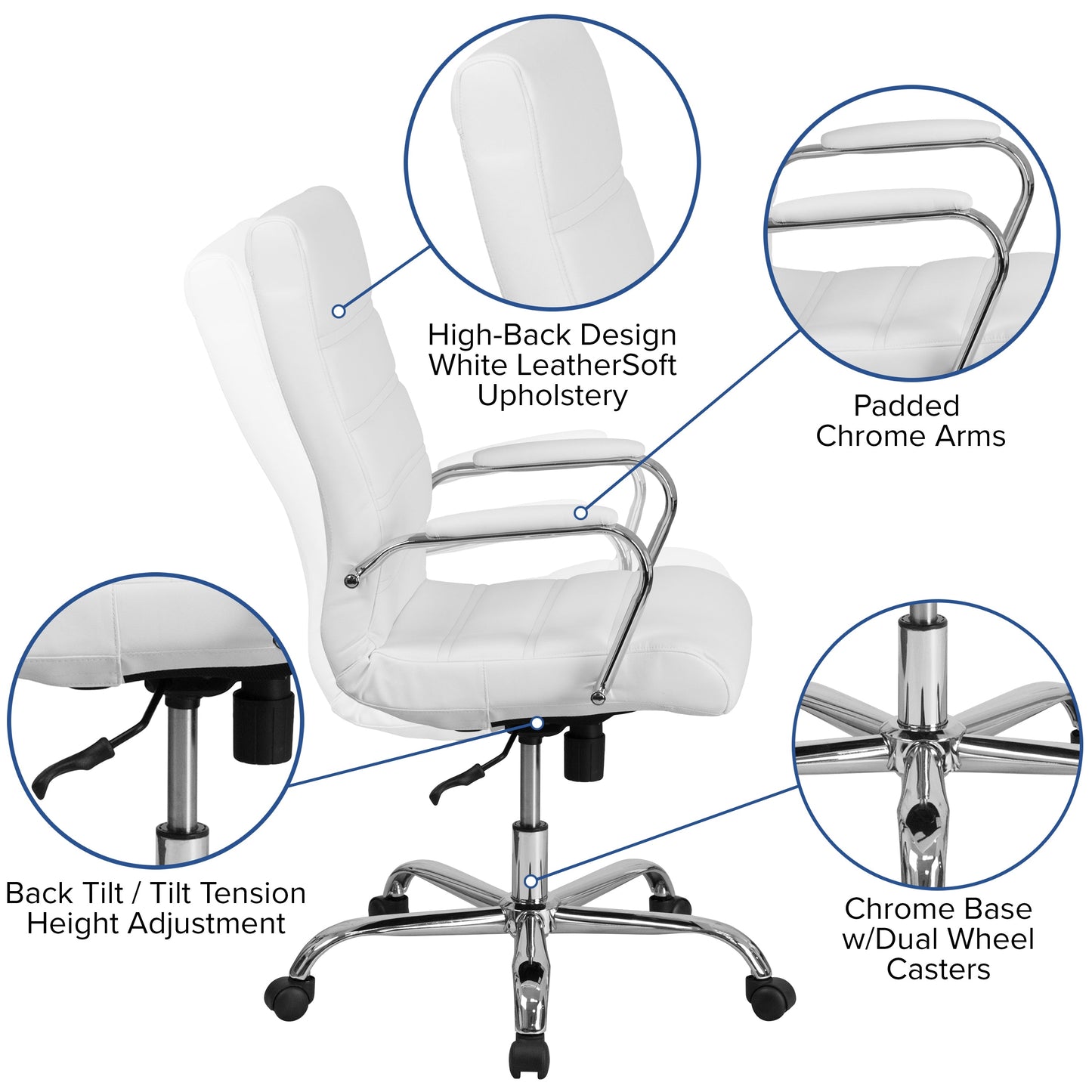 White High Back Leather Chair GO-2286H-WH-GG