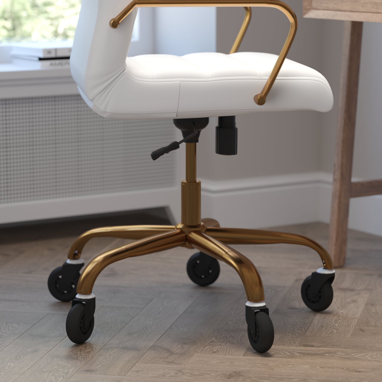 White Chair with Skate Wheels GO-2286H-WH-GLD-RLB-GG