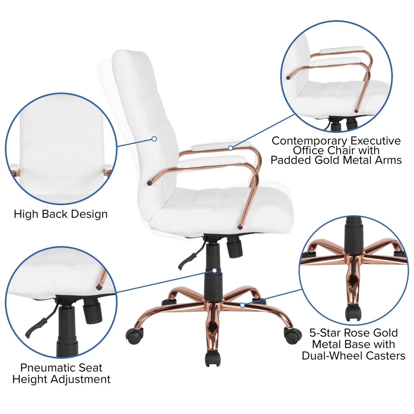 White High Back Leather Chair GO-2286H-WH-RSGLD-GG