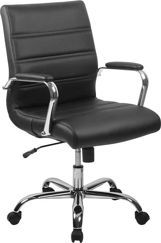 Black Mid-Back Leather Chair GO-2286M-BK-GG