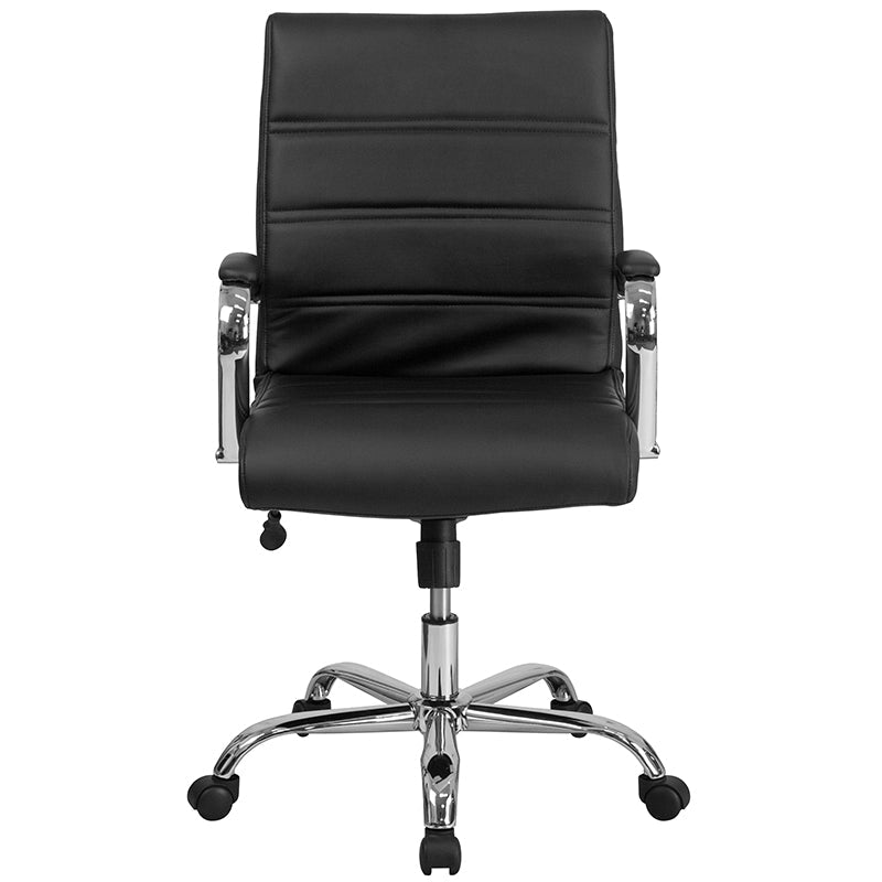 Black Mid-Back Leather Chair GO-2286M-BK-GG