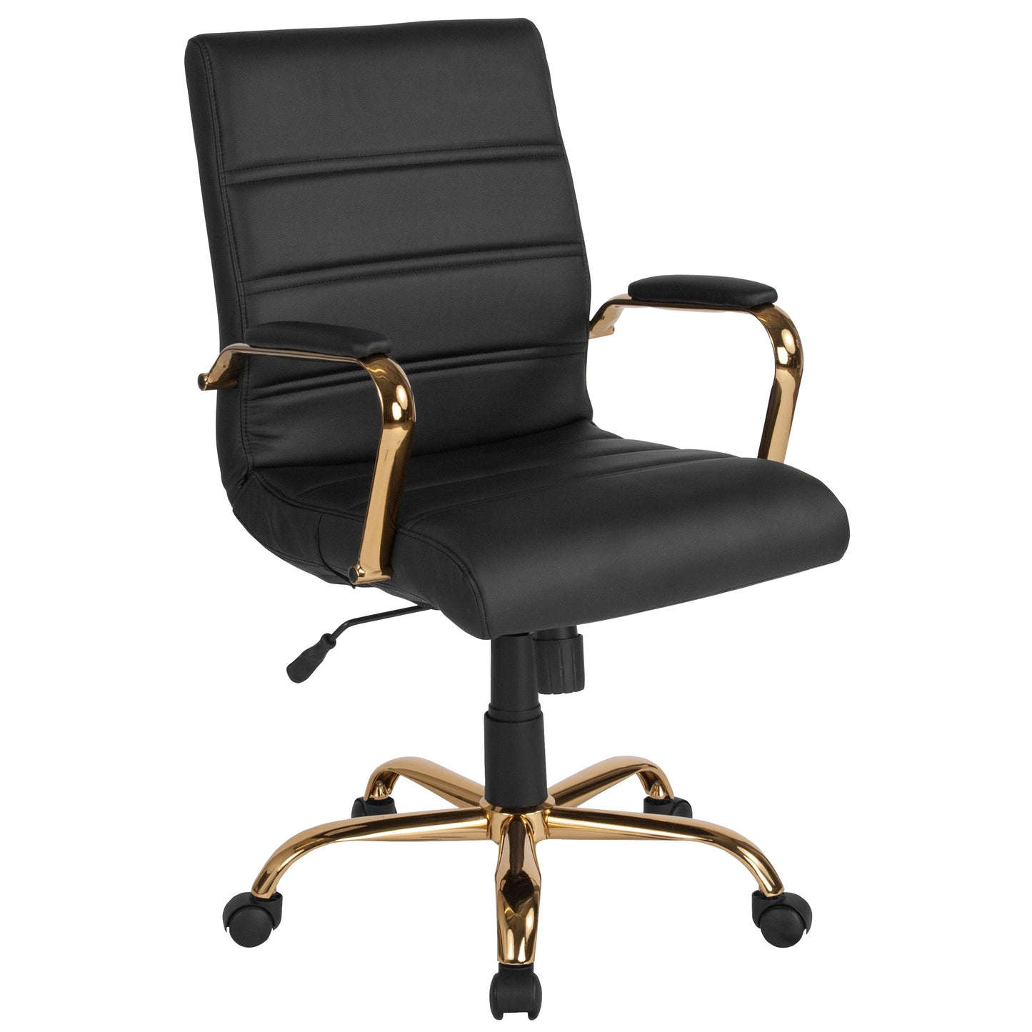 Black Mid-Back Leather Chair GO-2286M-BK-GLD-GG