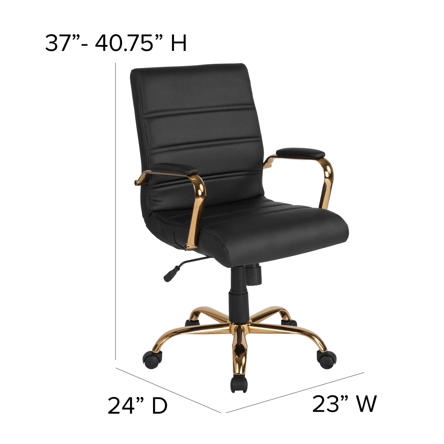 Black Mid-Back Leather Chair GO-2286M-BK-GLD-GG