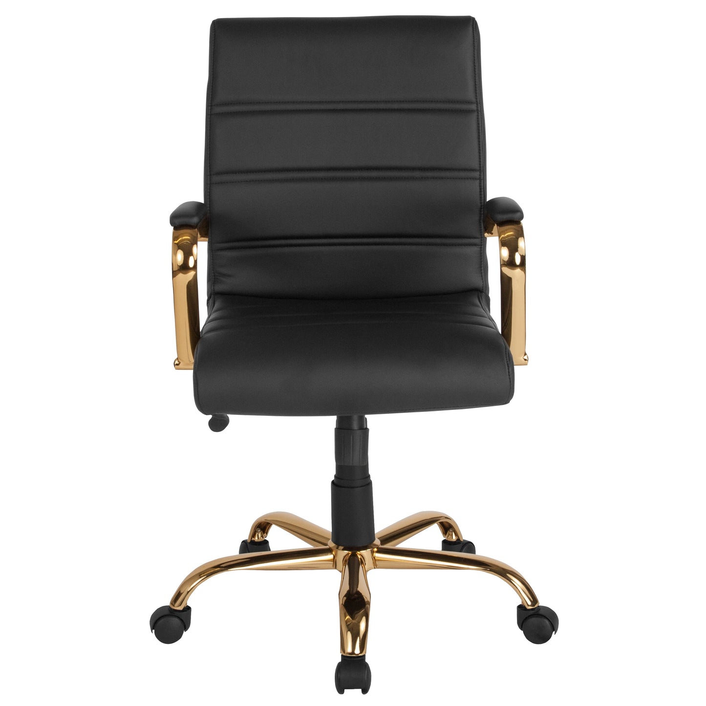 Black Mid-Back Leather Chair GO-2286M-BK-GLD-GG