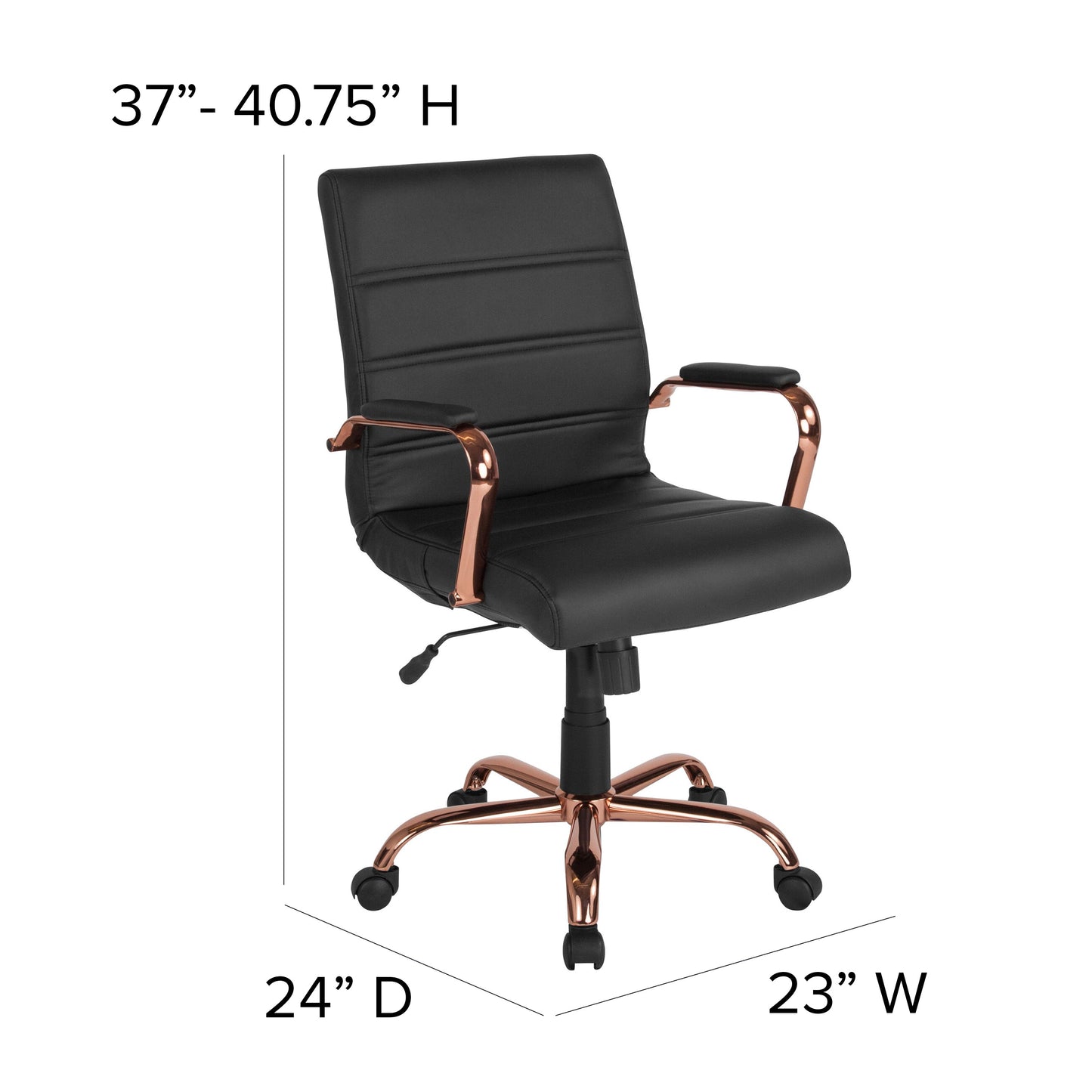 Black Mid-Back Leather Chair GO-2286M-BK-RSGLD-GG