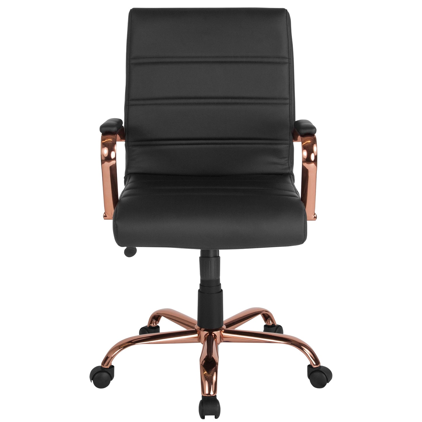 Black Mid-Back Leather Chair GO-2286M-BK-RSGLD-GG