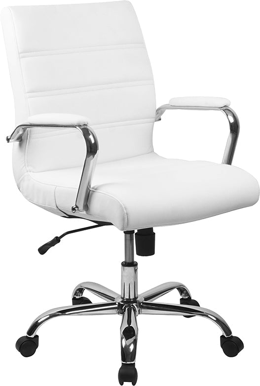 White Mid-Back Leather Chair GO-2286M-WH-GG