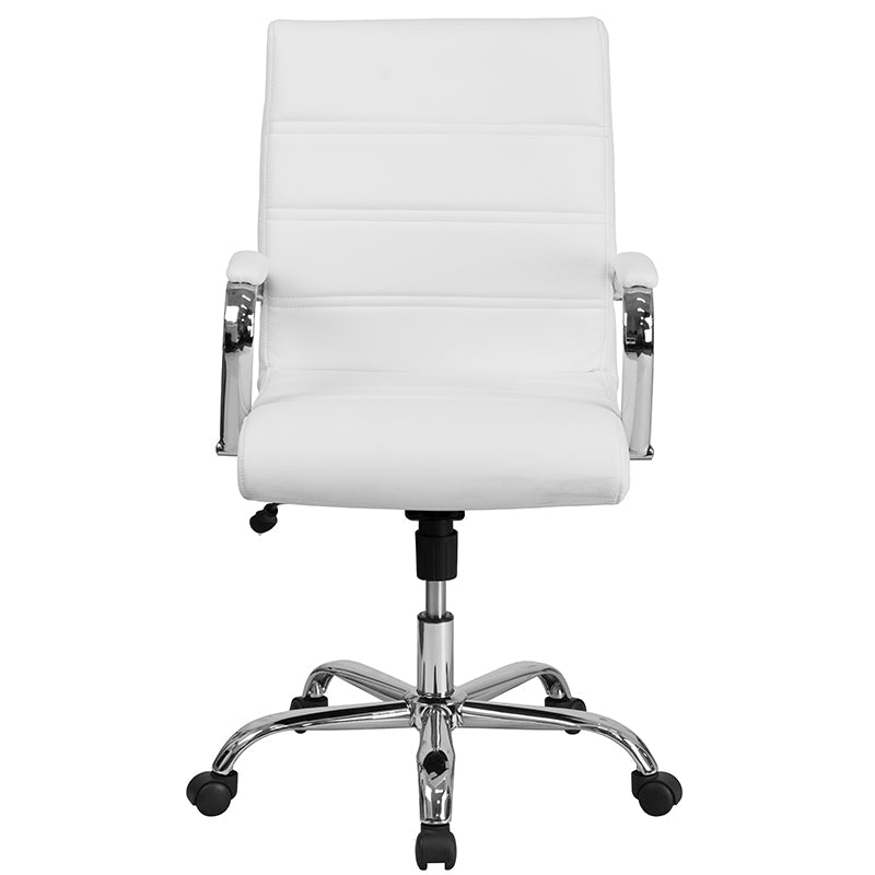 White Mid-Back Leather Chair GO-2286M-WH-GG