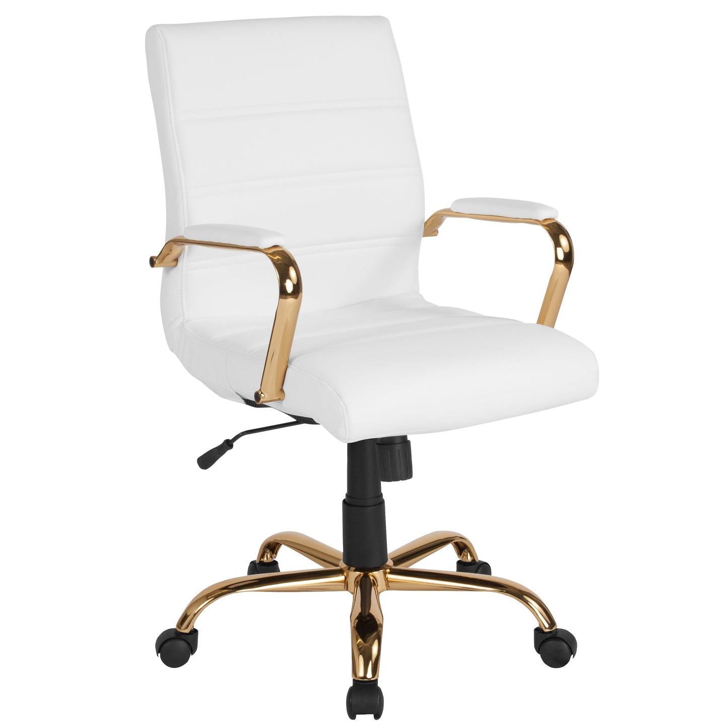 White Mid-Back Leather Chair GO-2286M-WH-GLD-GG