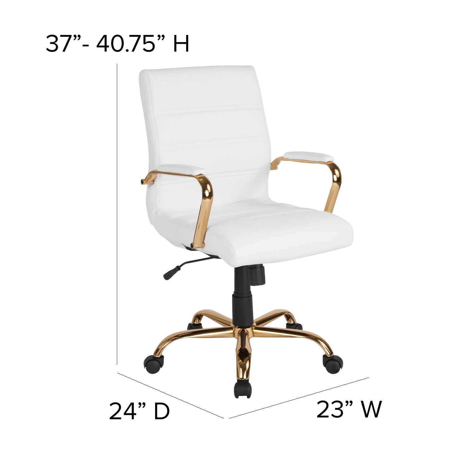 White Mid-Back Leather Chair GO-2286M-WH-GLD-GG