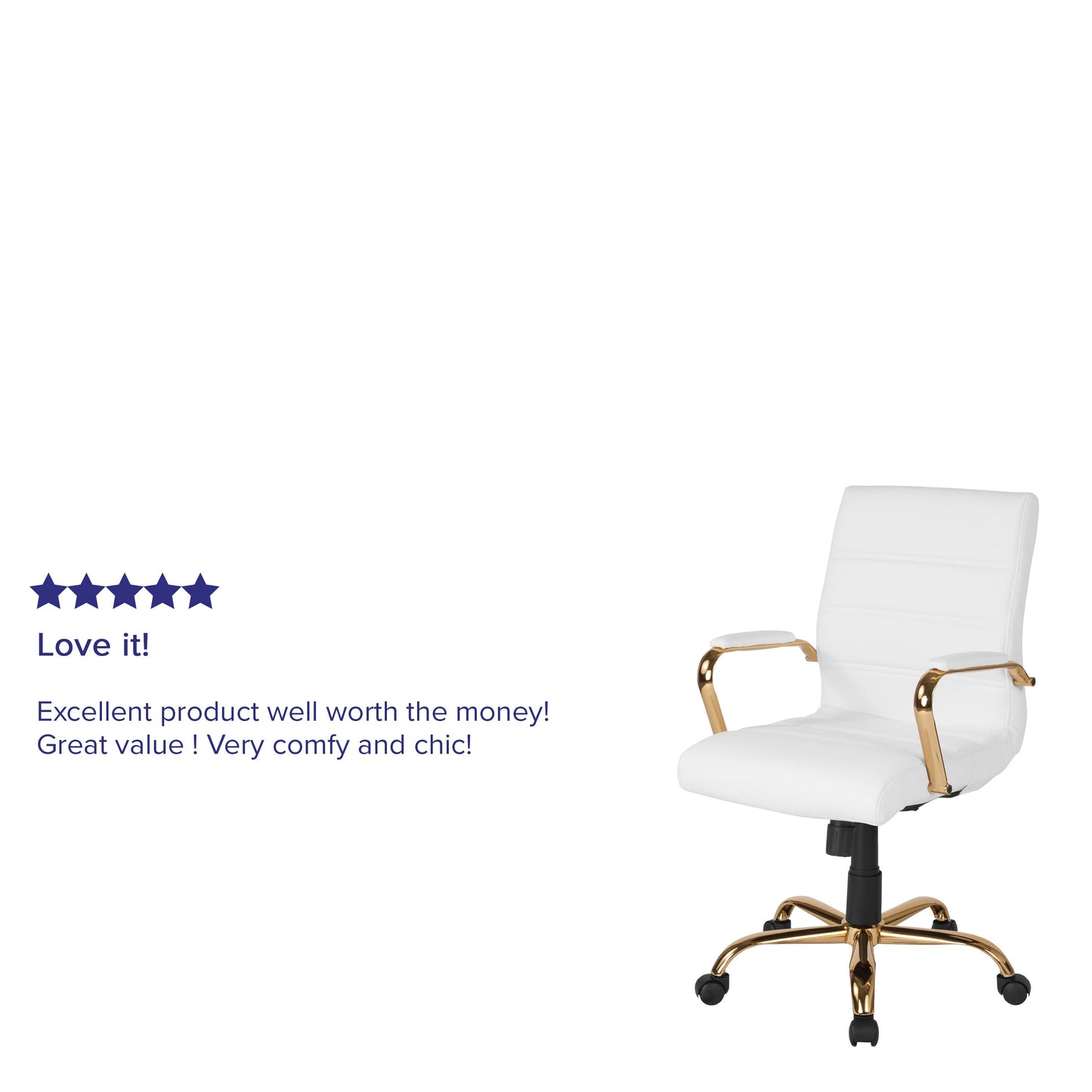 White Mid-Back Leather Chair GO-2286M-WH-GLD-GG