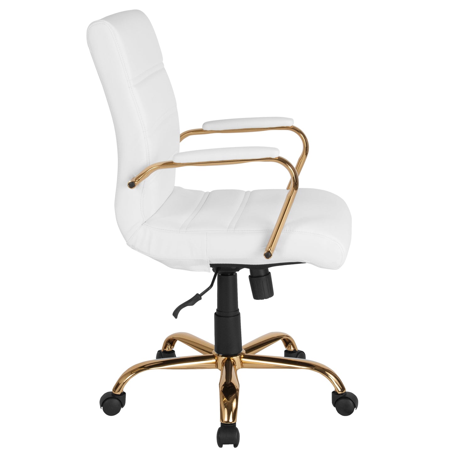 White Mid-Back Leather Chair GO-2286M-WH-GLD-GG