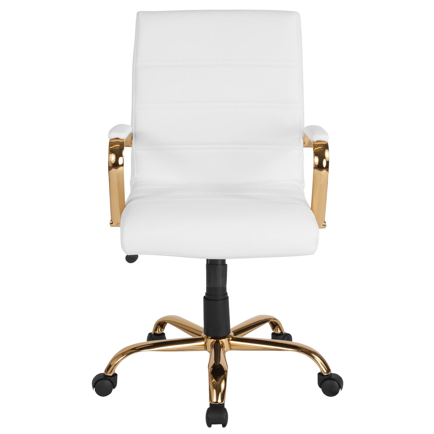 White Mid-Back Leather Chair GO-2286M-WH-GLD-GG