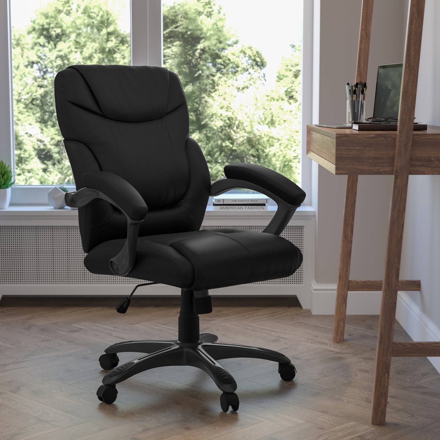 Black Mid-Back Task Chair GO-724M-MID-BK-LEA-GG