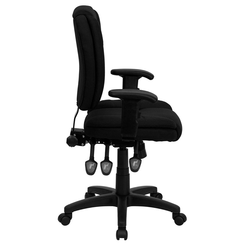 Black Mid-Back Fabric Chair GO-930F-BK-ARMS-GG