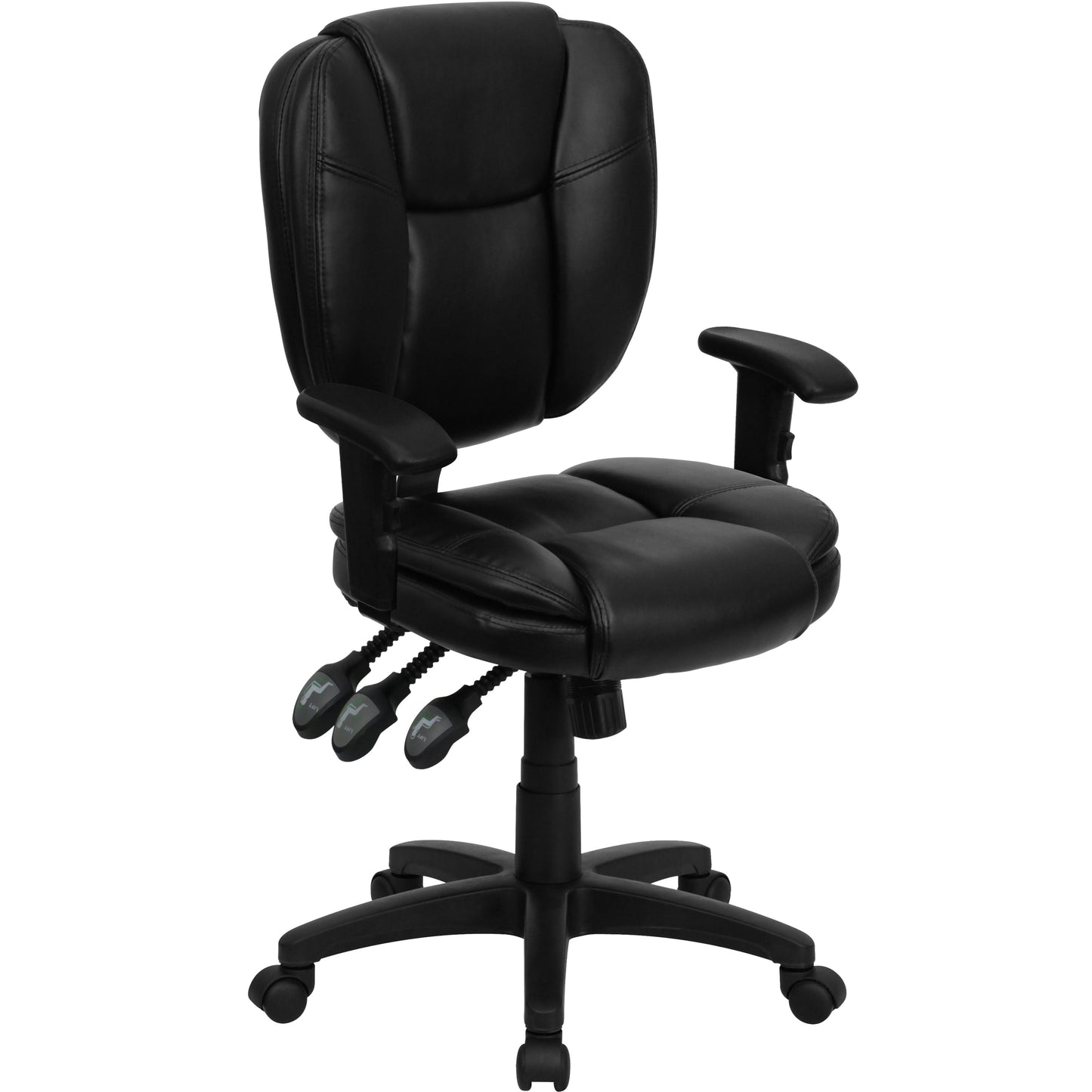 Black Mid-Back Leather Chair GO-930F-BK-LEA-ARMS-GG