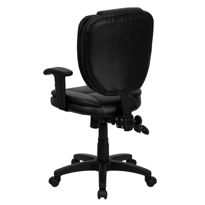 Black Mid-Back Leather Chair GO-930F-BK-LEA-ARMS-GG