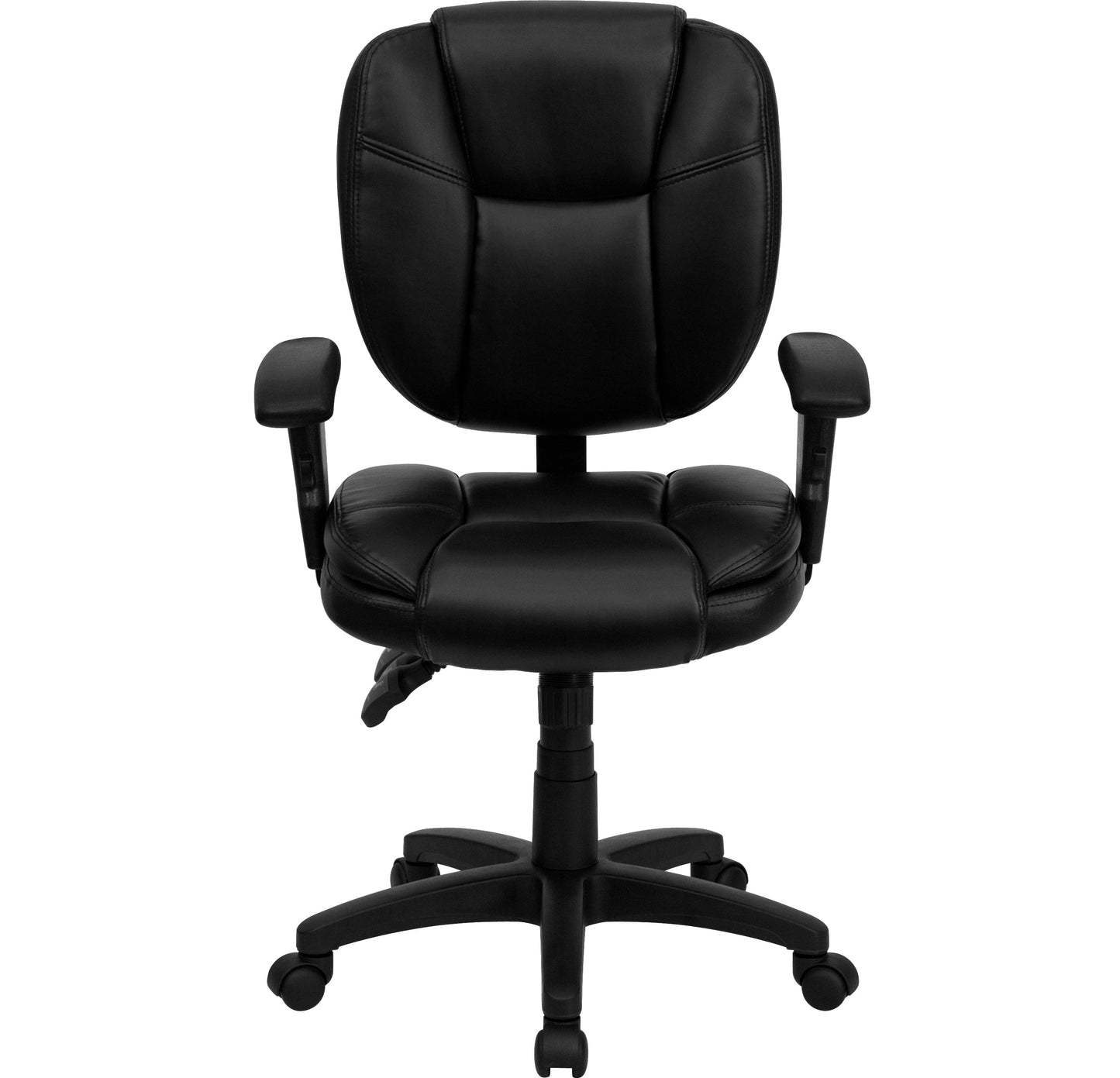 Black Mid-Back Leather Chair GO-930F-BK-LEA-ARMS-GG