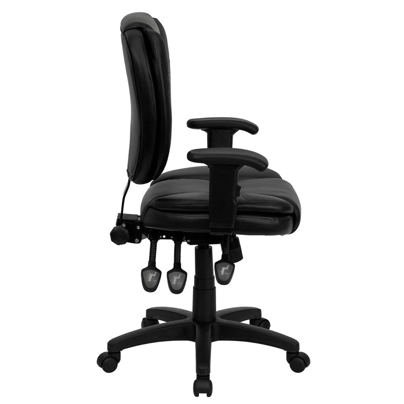 Black Mid-Back Leather Chair GO-930F-BK-LEA-ARMS-GG