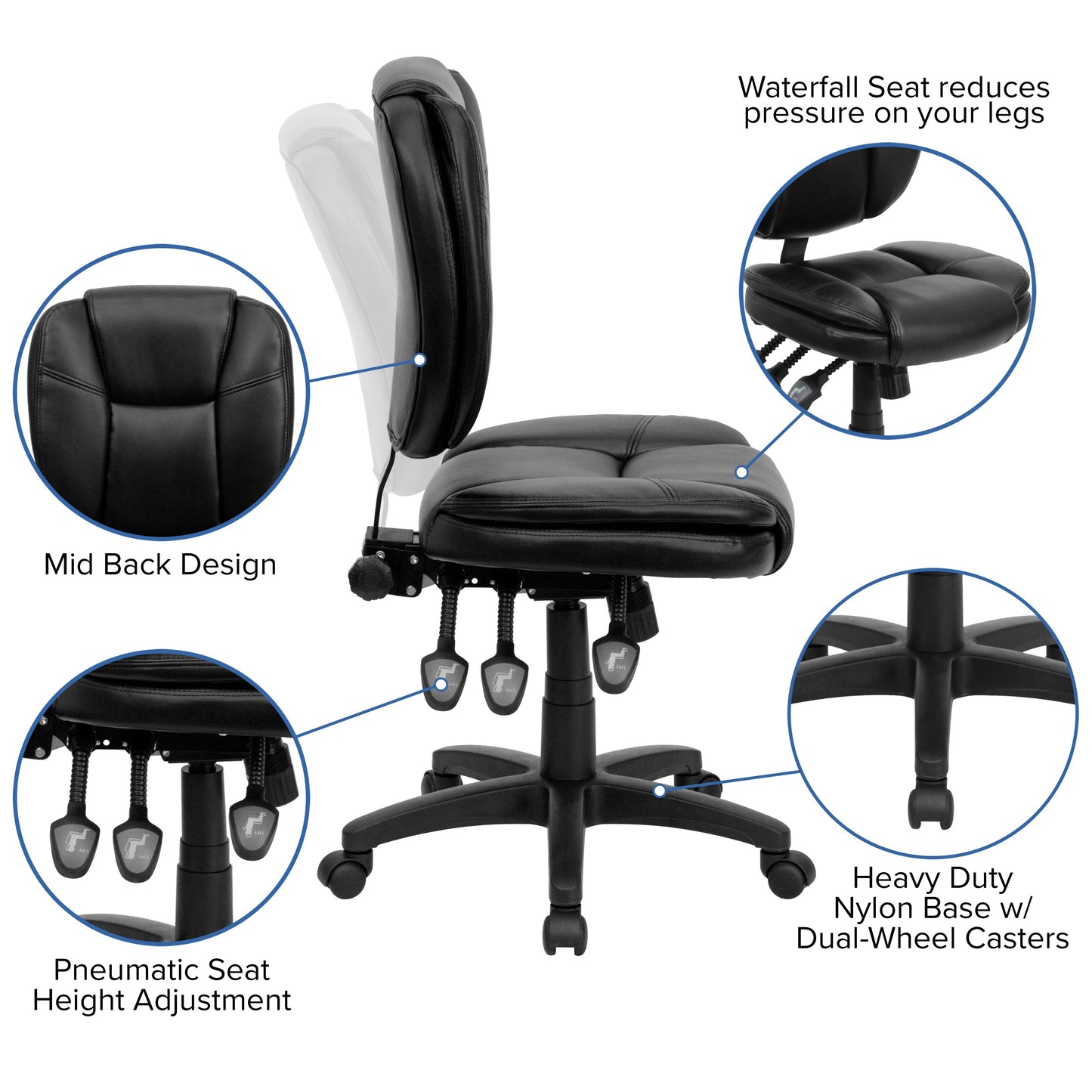 Black Mid-Back Leather Chair GO-930F-BK-LEA-GG