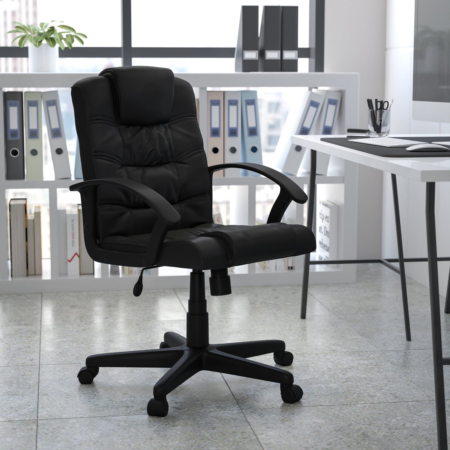 Black Mid-Back Task Chair GO-937M-BK-LEA-GG