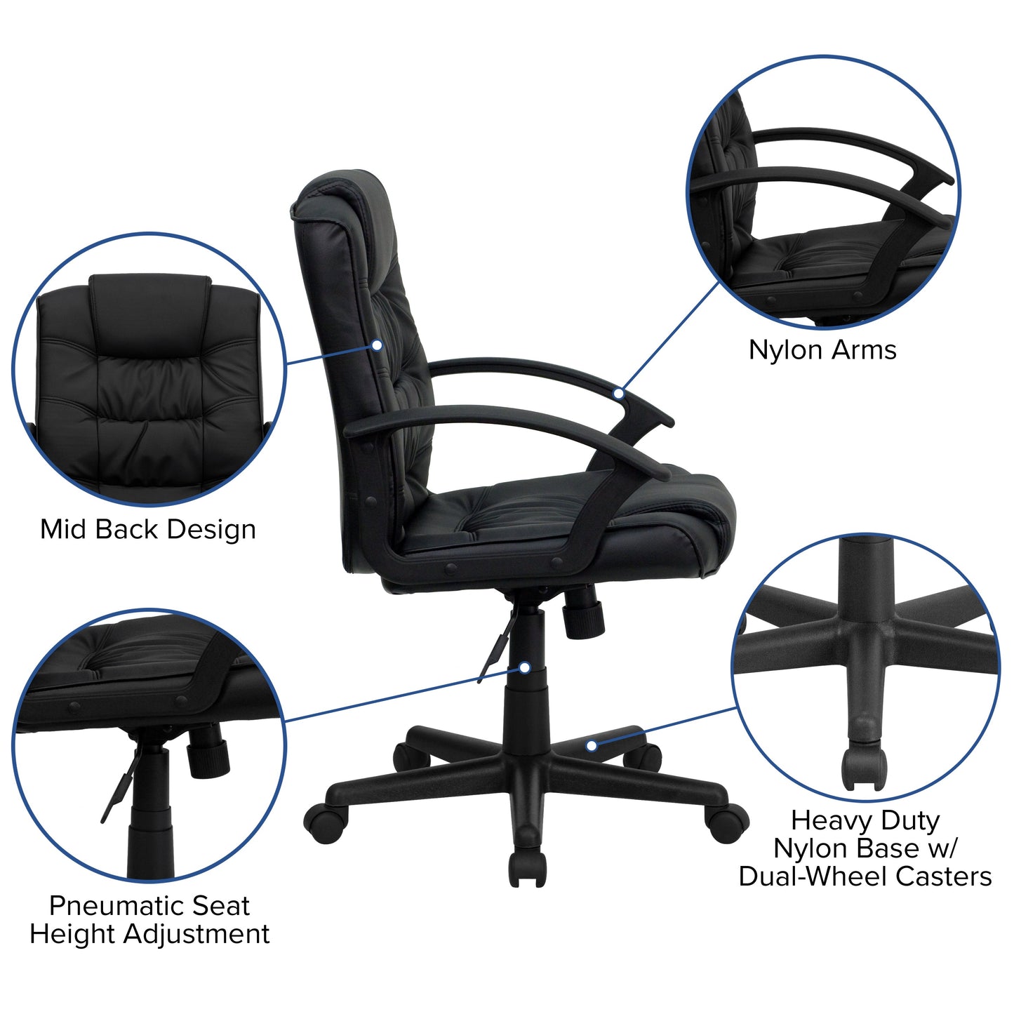 Black Mid-Back Task Chair GO-937M-BK-LEA-GG