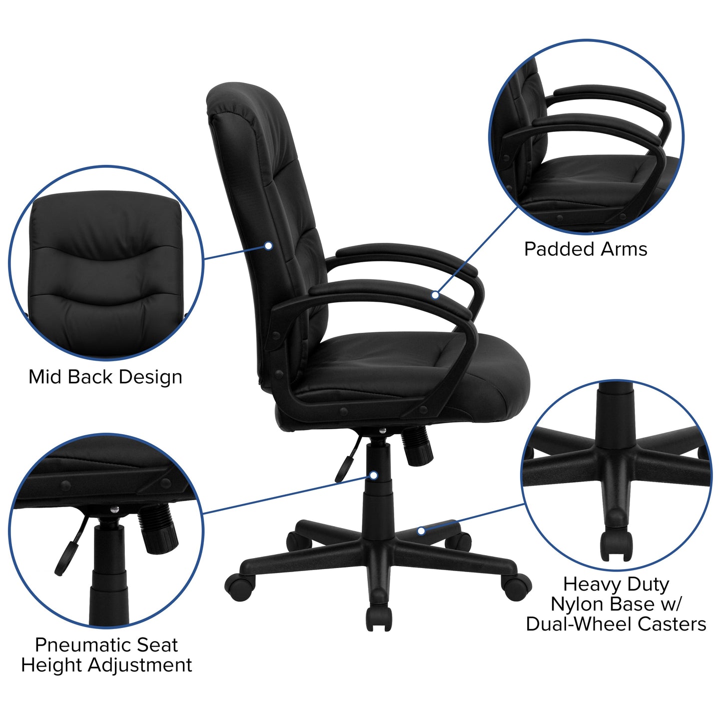 Black Mid-Back Task Chair GO-977-1-BK-LEA-GG