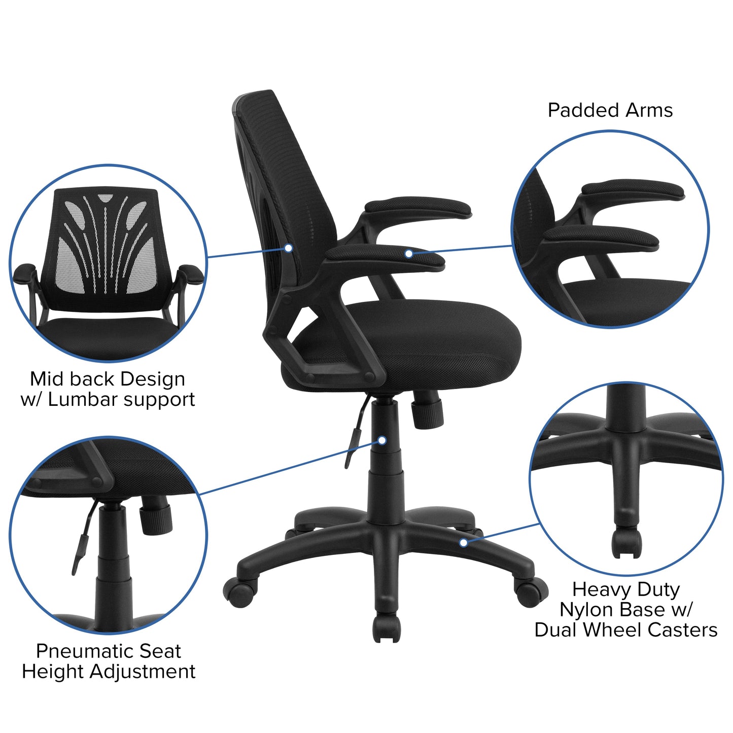 Black Mid-Back Task Mesh Chair GO-WY-82-GG