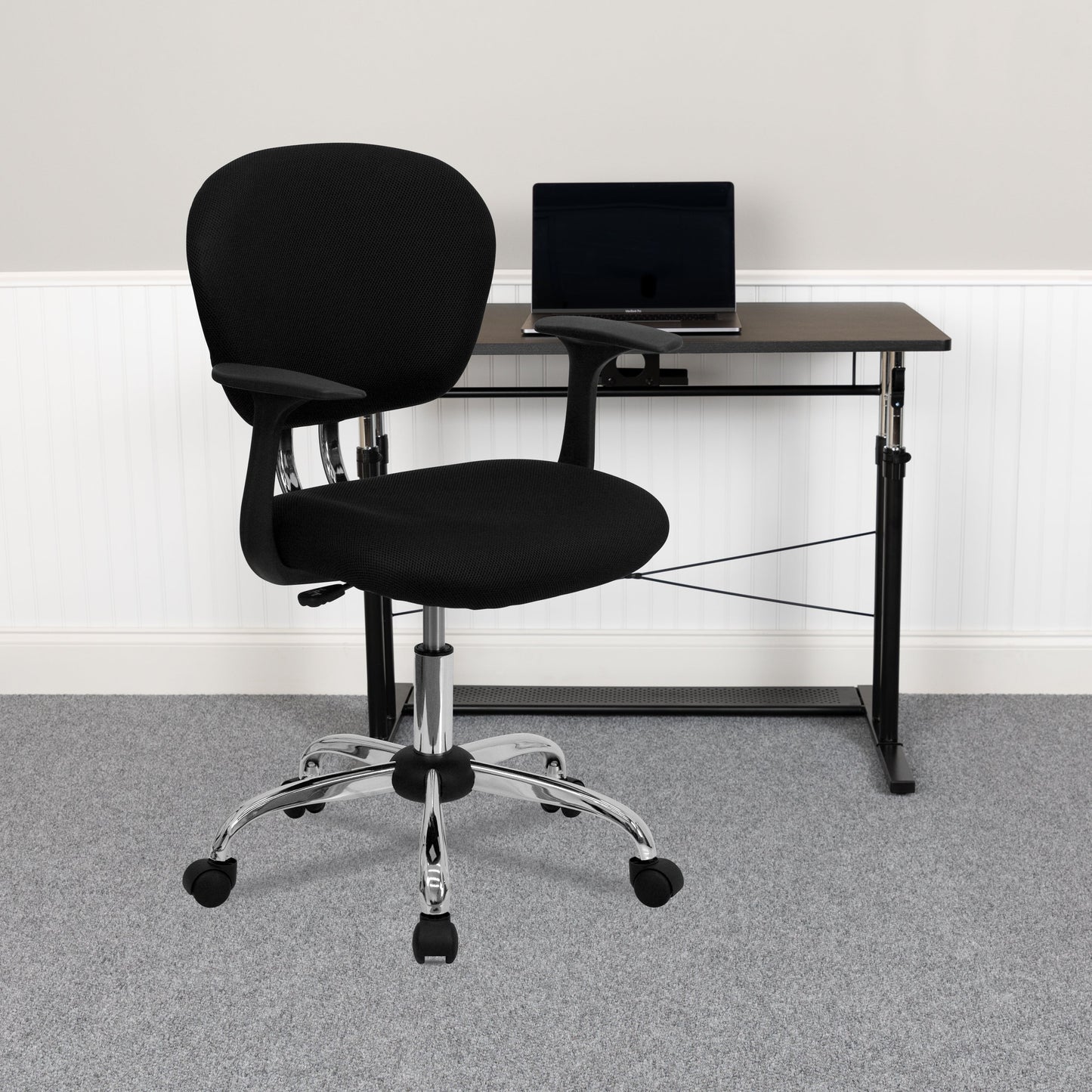 Black Mid-Back Task Chair H-2376-F-BK-ARMS-GG