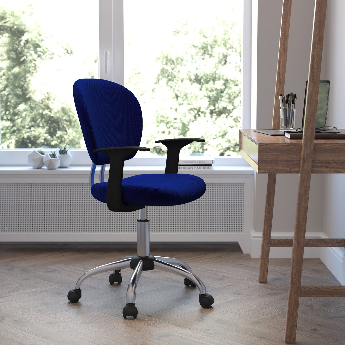 Blue Mid-Back Task Chair H-2376-F-BLUE-ARMS-GG