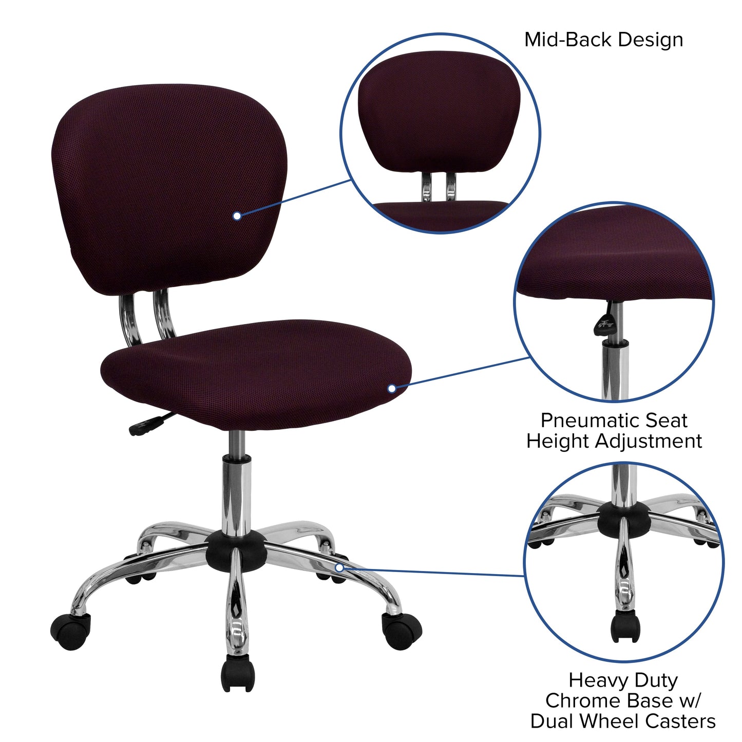 Burgundy Mid-Back Task Chair H-2376-F-BY-GG