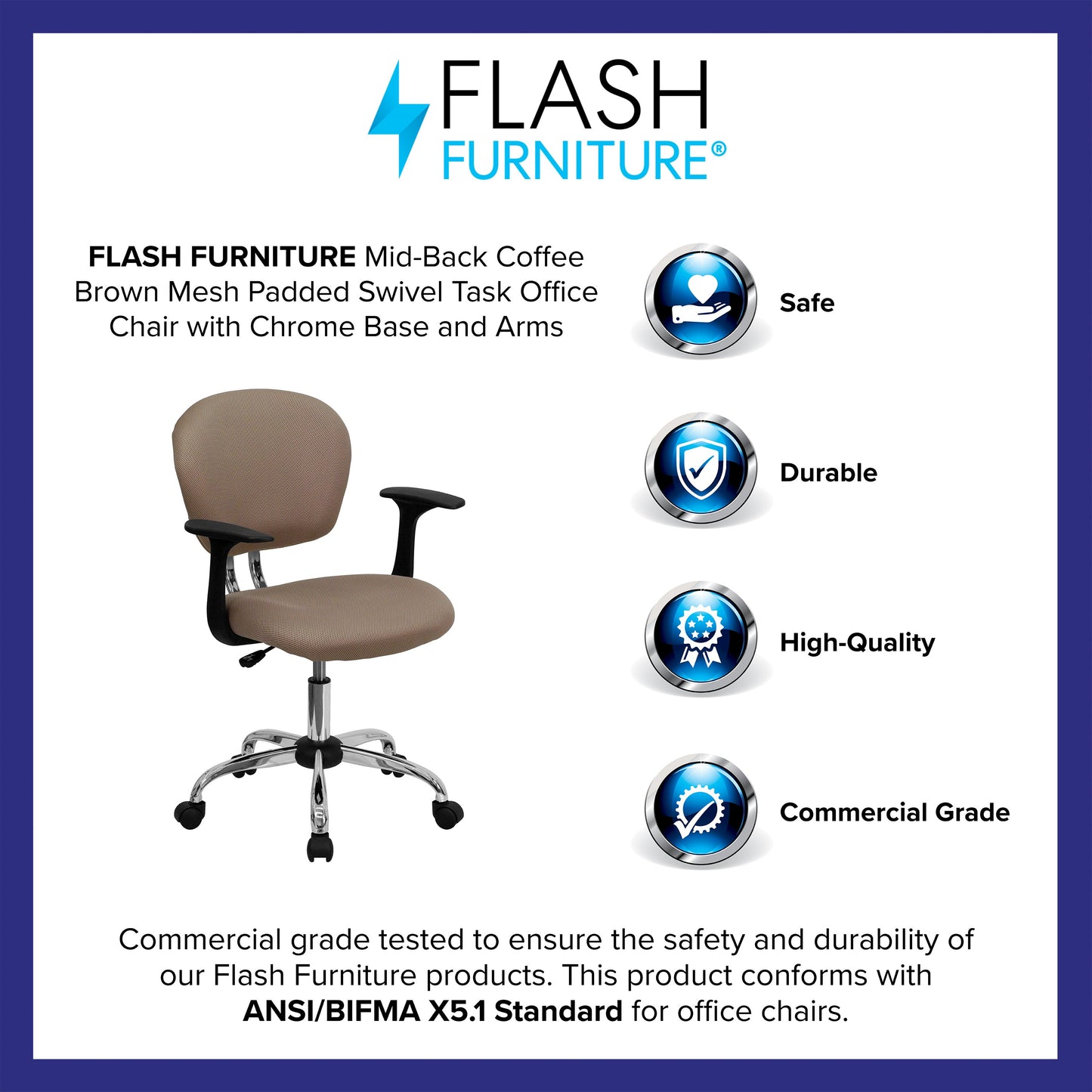 Coffee Mid-Back Task Chair H-2376-F-COF-ARMS-GG